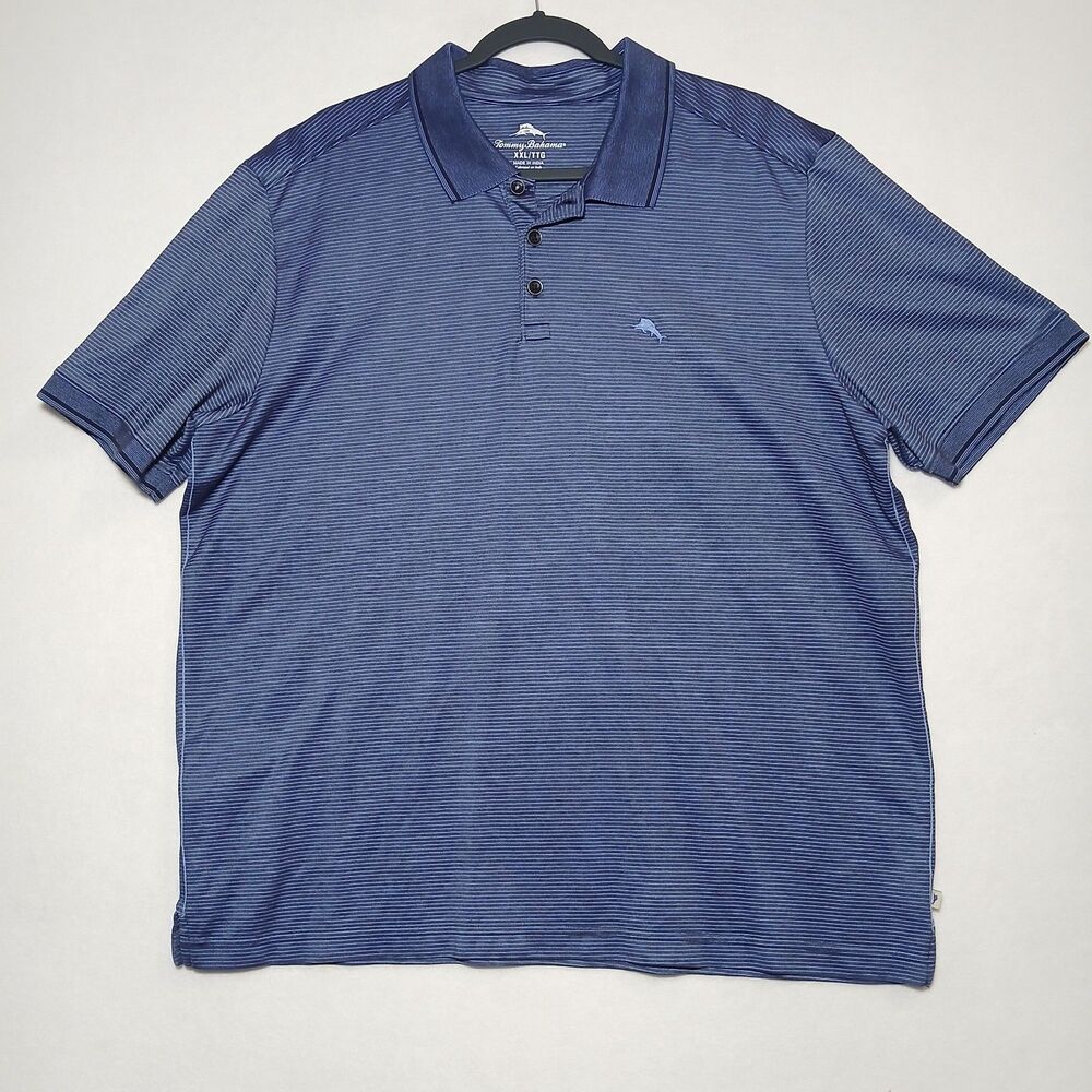 Tommy Bahama Polo Shirt Mens XXL Striped Blue Island Zone Golf Vaca #983